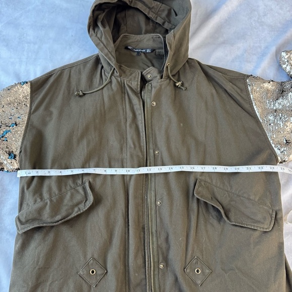 Zara Color-Changing Sequin Sleeve Parka Olive Green Utility Jacket Shiny Size S - Picture 12 of 15